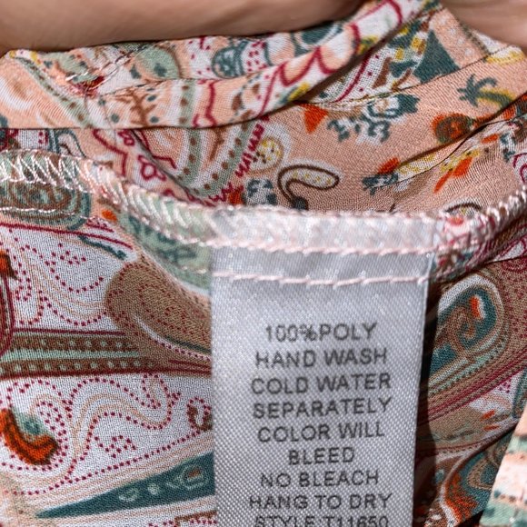 PPLA Peasant Blouse Paisley Pink Green Red Small Women Boho Ladies Ruffle Sheer - Picture 3 of 4